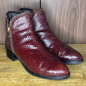 Kanna Women's Kelly Bootie BurgunLeather Reptile Zipper Trim EU Sz 41